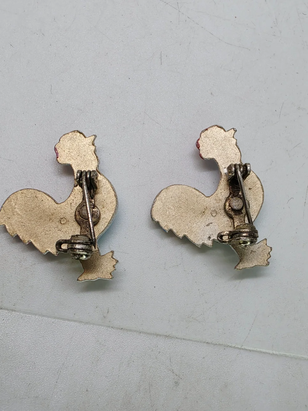 Vtg Rooster Chicken Pin Brooch Enamel Rhinestone Figural Scatter Farm Set Of 2